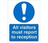 Seco All Visitors Must Report to Reception Sign, 200mm x 300mm - 1mm Semi Rigid Plastic