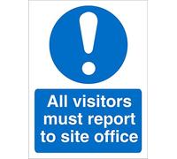 Seco All Visitors Must Report to Site Office Sign, 200mm x 300mm - Self Adhesive Vinyl