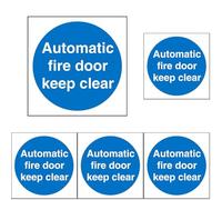 Seco Automatic Fire Door Keep Clear Sign, 100mm x 100mm - Self Adhesive Vinyl (Pack of 5)