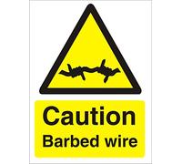 Seco Caution Barbed Wire Sign, 150mm x 200mm - 1mm Semi Rigid Plastic