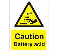 Seco Caution Battery Acid Sign, 150mm x 200mm - 1mm Semi Rigid Plastic