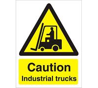 Seco Caution Industrial Trucks Sign, 200mm x 300mm - Self Adhesive Vinyl