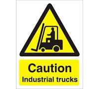 Seco Caution Industrial Trucks Sign, 300mm x 400mm - 1mm Semi Rigid Plastic