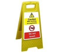 Seco Caution Men Working On Machinery & Do Not Touch Floor Standing Sign, 300mm x 600mm - Polypropylene