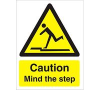 Seco Caution Mind The Step Sign, 200mm x 300mm - Self Adhesive Vinyl