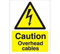 Seco Caution Overhead Cables Sign, 150mm x 200mm - 1mm Semi Rigid Plastic