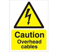 Seco Caution Overhead Cables Sign, 300mm x 400mm - 1mm Semi Rigid Plastic