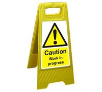Seco Caution Work in Progress Floor Standing Sign, 300mm x 600mm - Polypropylene