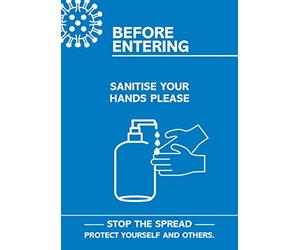 SECO Coronavirus Essential Poster -"Before Entering - Sanitise Your Hands", A4, Blue and White CVP04-A4