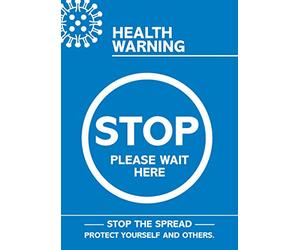 SECO Coronavirus Essential Poster - "Health Warning - Stop - Please Wait Here", A4, Blue and White