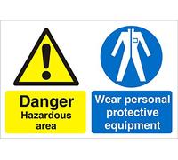 Seco Danger Hazardous Area, Wear Protective Equipment Sign, 150mm x 200mm - Self Adhesive Vinyl