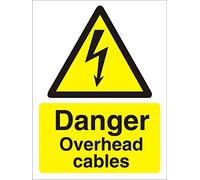 Seco Danger Overhead Cables Sign, 150mm x 200mm - 1mm Semi Rigid Plastic
