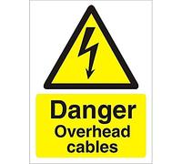 Seco Danger Overhead Cables Sign, 300mm x 400mm - 1mm Semi Rigid Plastic