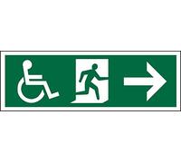 Seco DDA Fire Exit - Wheel Chair, Man Running Right, Arrow Pointing Right Pictogram Sign, 450mm x 150mm - Self Adhesive Vinyl