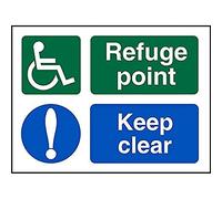 Seco DDA Fire Exit - Wheel Chair, Refuge Point, Exclamation Mark, Keep Clear Sign, 200mm x 150mm - 1mm Semi Rigid Plastic