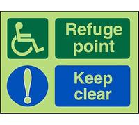 Seco DDA Fire Exit - Wheel Chair, Refuge Point, Exclamation Mark, Keep Clear Sign, 200mm x 150mm - Photoluminescent 2mm Prestige Acrylic