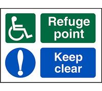 Seco DDA Fire Exit - Wheel Chair, Refuge Point, Exclamation Mark, Keep Clear Sign, 200mm x 150mm - Self Adhesive Vinyl