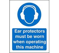 Seco Ear Protectors Must Be Worn When Operating This Machine Sign, 200mm x 300mm - Self Adhesive Vinyl