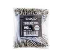 Seco Elasticated Cross Bar Treasury Tags Metal End, 100mm, Pack of 100 - White