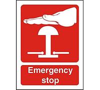 Seco Emergency Stop - Red Sign, 75mm x 100mm - Self Adhesive Vinyl