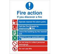 Seco Fire Action - If You Discover A Fire with Do Not Use Lifts Warning Sign, 200mm x 300mm - Self Adhesive Vinyl