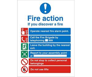 Seco Fire Action - If You Discover A Fire with Do Not Use Lifts Warning Sign, 200mm x 300mm - Self Adhesive Vinyl