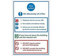 Seco Fire Action - On Discovery of A Fire Sign, 200mm x 300mm - 1mm Semi Rigid Plastic