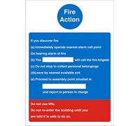 Seco Fire Action Sign, 200mm x 300mm - 1mm Semi Rigid Plastic