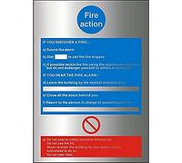 Seco Fire Action with No Entry Symbol Sign, 210mm x 300mm - 1.5mm Brushed Aluminium Composite
