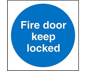 Seco Fire Door Keep Locked Sign, 100mm x 100mm - Self Adhesive Vinyl