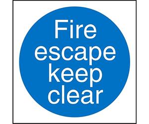 Seco Fire Escape Keep Clear Sign, 200mm x 200mm - 1mm Semi Rigid Plastic