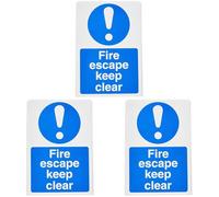 Seco Fire Escape Keep Clear Sign, 200mm x 300mm - Self Adhesive Vinyl (Pack of 3)