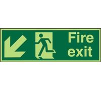 Seco Fire Exit - Arrow Pointing Down & Left, Man Running Left, Fire Exit Sign, 450mm x 150mm - Photoluminescent 2mm Acrylic