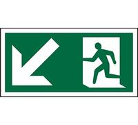 Seco Fire Exit - Arrow Pointing Down & Left & Man Running Left Pictogram Sign, 300mm x 150mm - Self Adhesive Vinyl