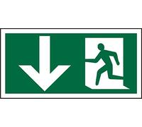Seco Fire Exit - Arrow Pointing Down & Man Running Left Pictogram Sign, 200mm x 100mm - 1mm Semi Rigid Plastic