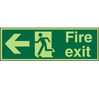 Seco Fire Exit - Arrow Pointing Left, Man Running Left, Fire Exit Sign, 300mm x 100mm - Photoluminescent 2mm Acrylic