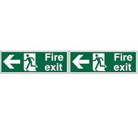 Seco Fire Exit - Arrow Pointing Left, Man Running Left, Fire Exit Sign, 450mm x 150mm - Self Adhesive Vinyl (Pack of 2)