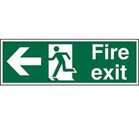 Seco Fire Exit - Arrow Pointing Left, Man Running Left, Fire Exit Sign, 450mm x 150mm - Self Adhesive Vinyl