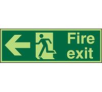 Seco Fire Exit - Arrow Pointing Left, Man Running Left, Fire Exit Sign, 600mm x 200mm - Photoluminescent 1mm Semi Rigid Plastic