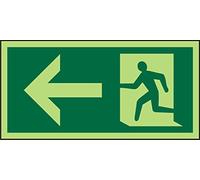 Seco Fire Exit - Arrow Pointing Left & Man Running Left Pictogram Sign, 200mm x 100mm - Photoluminescent Self Adhesive Vinyl