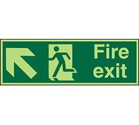 Seco Fire Exit - Arrow Pointing Up & Left, Man Running Left, Fire Exit Sign, 300mm x 100mm - Photoluminescent 2mm Acrylic
