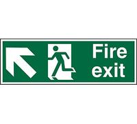 Seco Fire Exit - Arrow Pointing Up & Left, Man Running Left, Fire Exit Sign, 600mm x 200mm - 1mm Semi Rigid Plastic