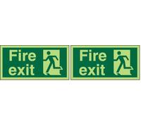 Seco Fire Exit - Fire Exit & Man Running Left Sign, 200mm x 100mm - Photoluminescent Self Adhesive Vinyl (Pack of 2)