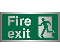 Seco Fire Exit - Fire Exit & Man Running Left Sign, 300mm x 150mm - 1.5mm Brushed Aluminium Composite