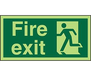 Seco Fire Exit - Fire Exit & Man Running Left Sign, 300mm x 150mm - Photoluminescent Self Adhesive Vinyl