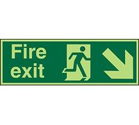 Seco Fire Exit - Fire Exit, Man Running Right, Arrow Pointing Down & Right Sign, 300mm x 100mm - Photoluminescent 2mm Acrylic