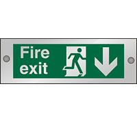 Seco Fire Exit - Fire Exit, Man Running Right, Arrow Pointing Down Sign, 300mm x 100mm - 5mm Clear Acrylic with Stand Off Fixings