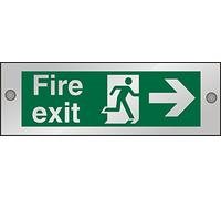 Seco Fire Exit - Fire Exit, Man Running Right, Arrow Pointing Right Sign, 300mm x 100mm - 5mm Clear Acrylic with Stand Off Fixings