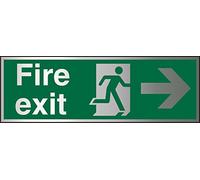 Seco Fire Exit - Fire Exit, Man Running Right, Arrow Pointing Right Sign, 450mm x 150mm - 1.5mm Brushed Aluminium Composite