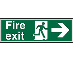 Seco Fire Exit - Fire Exit, Man Running Right, Arrow Pointing Right Sign, 450mm x 150mm - 1mm Semi Rigid Plastic
